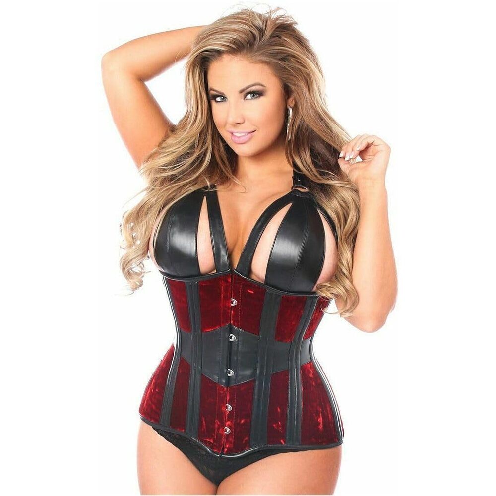 4846 Top Drawer Red Velvet Steel Boned Underbust Corset Xlarge